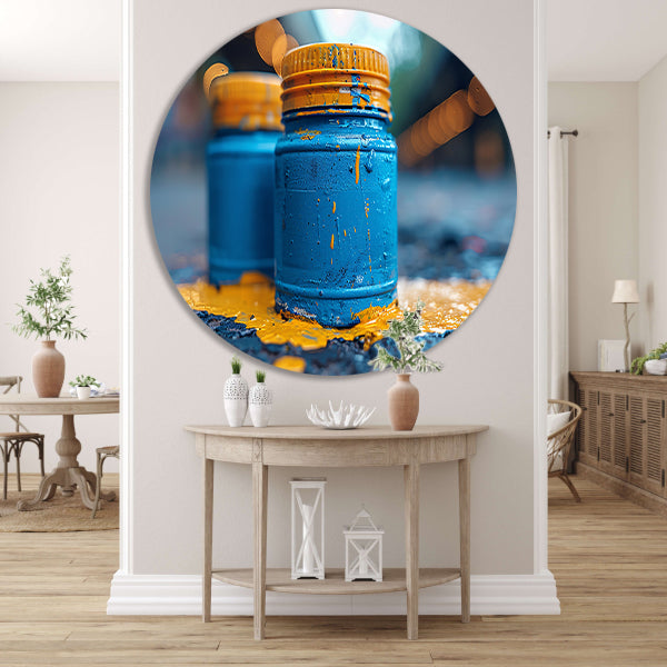 Minimalistisch blauwe potten aluminium muurcirkel