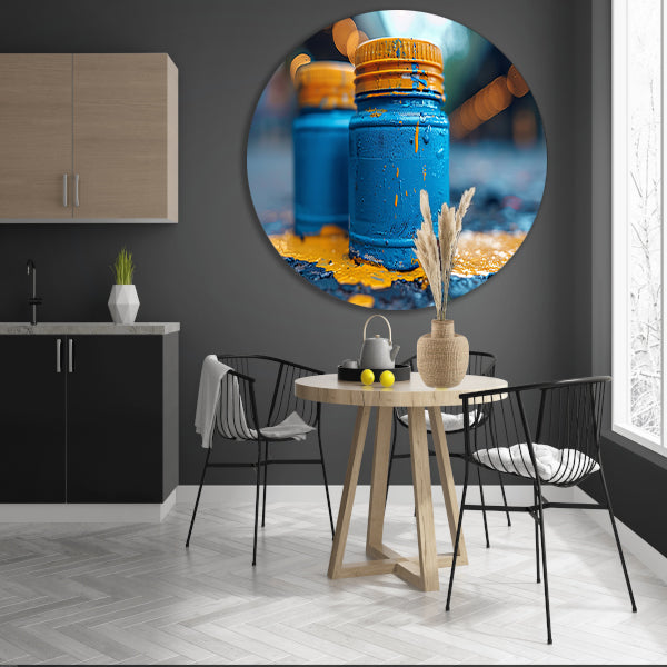 Minimalistisch blauwe potten aluminium muurcirkel