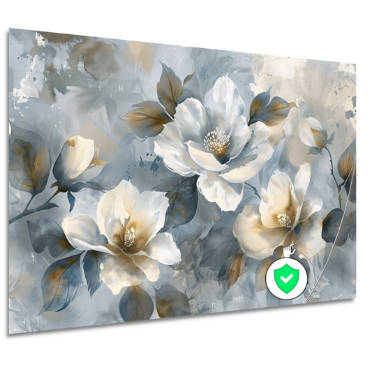Abstracte Monochrome Bloemen met Gouden Accenten poster