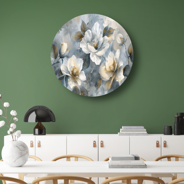 Abstracte Monochrome Bloemen met Gouden Accenten forex muurcirkel