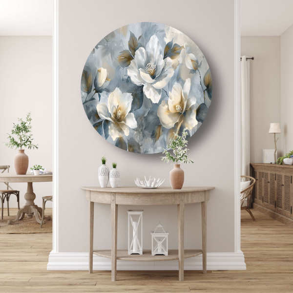 Abstracte Monochrome Bloemen met Gouden Accenten forex muurcirkel