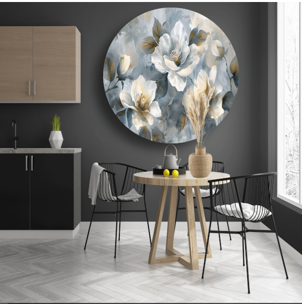 Abstracte Monochrome Bloemen met Gouden Accenten forex muurcirkel