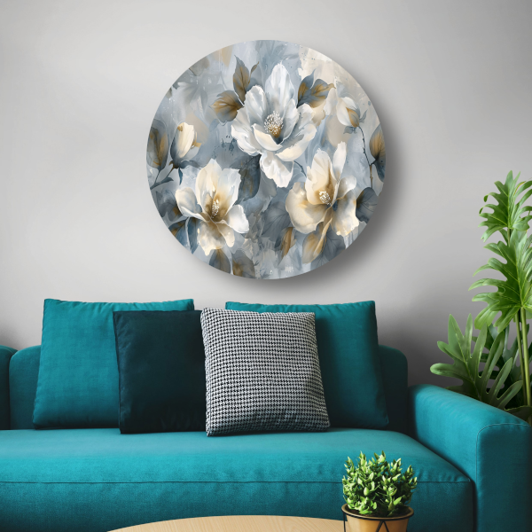 Abstracte Monochrome Bloemen met Gouden Accenten forex muurcirkel