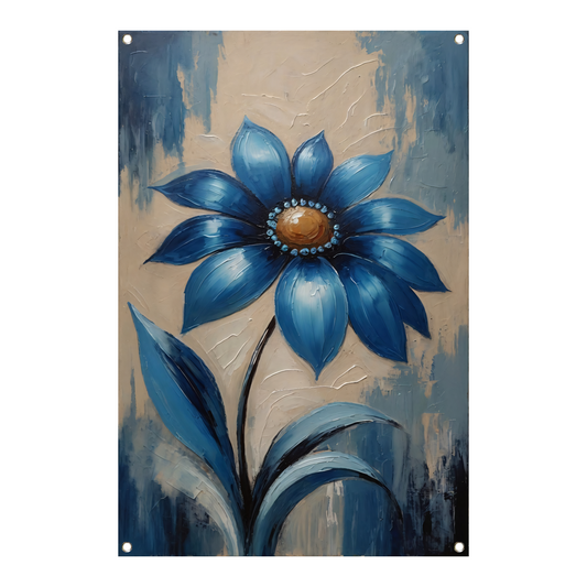 Abstracte Indigo Bloem met Dynamische Bladeren tuinposter