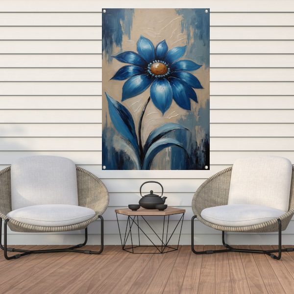 Abstracte Indigo Bloem met Dynamische Bladeren tuinposter