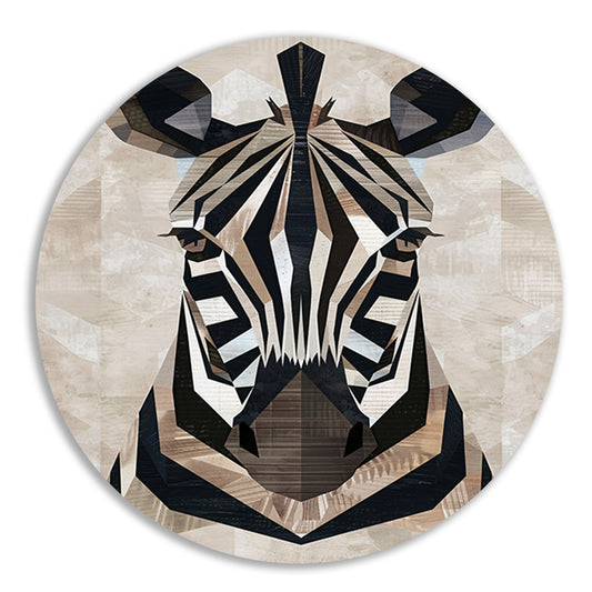Geometrische Abstractie van een Zebrahoofd aluminium muurcirkel