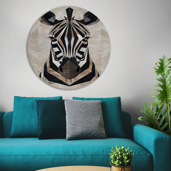 Geometrische Abstractie van een Zebrahoofd aluminium muurcirkel