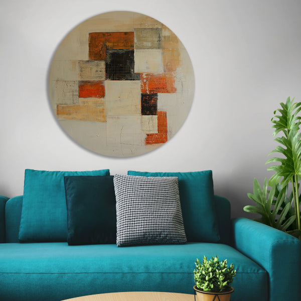 Abstract geometrisch schilderij met dynamische lijnen aluminium muurcirkel