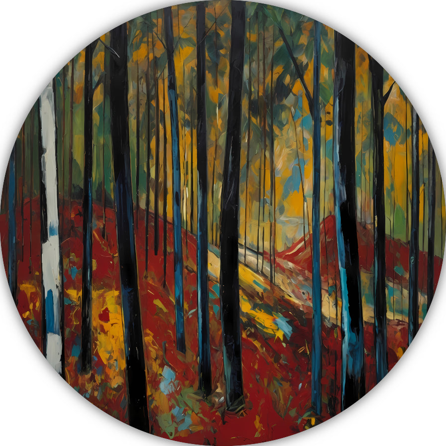 Herfstpracht in Abstracte Bosimpressie aluminium muurcirkel