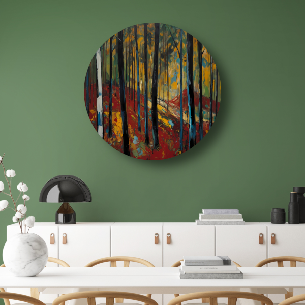 Herfstpracht in Abstracte Bosimpressie aluminium muurcirkel