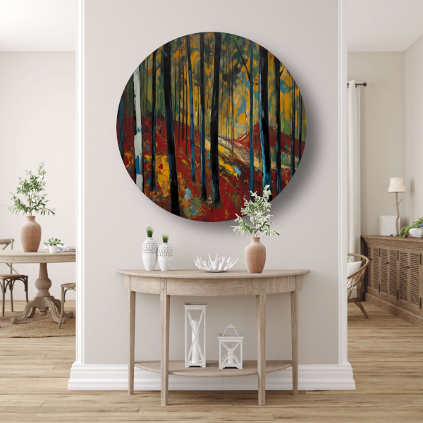 Herfstpracht in Abstracte Bosimpressie aluminium muurcirkel