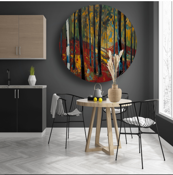 Herfstpracht in Abstracte Bosimpressie aluminium muurcirkel