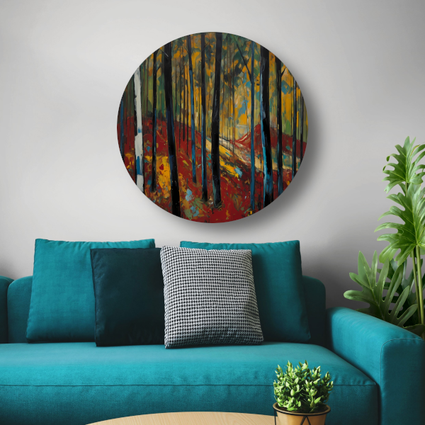 Herfstpracht in Abstracte Bosimpressie aluminium muurcirkel