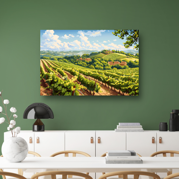 Zonlicht dansend over groene wijngaarden acrylglas