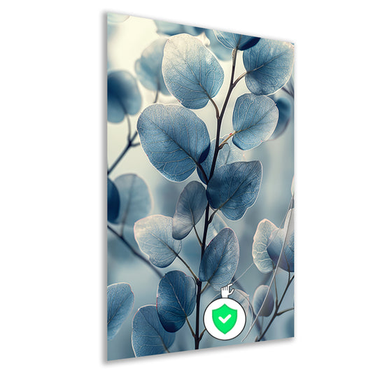 Subtiele blauwe bladeren met gedetailleerde aderstructuur poster