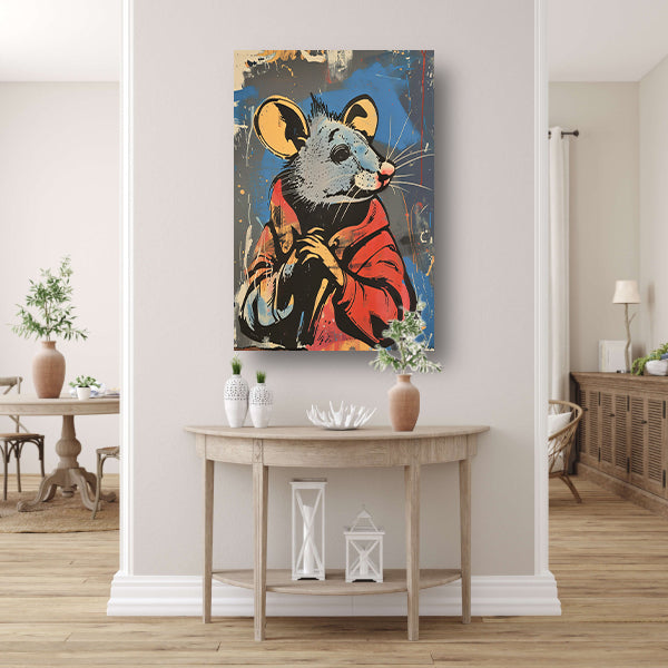Muis met Rode Jas in Street Art Stijl canvas