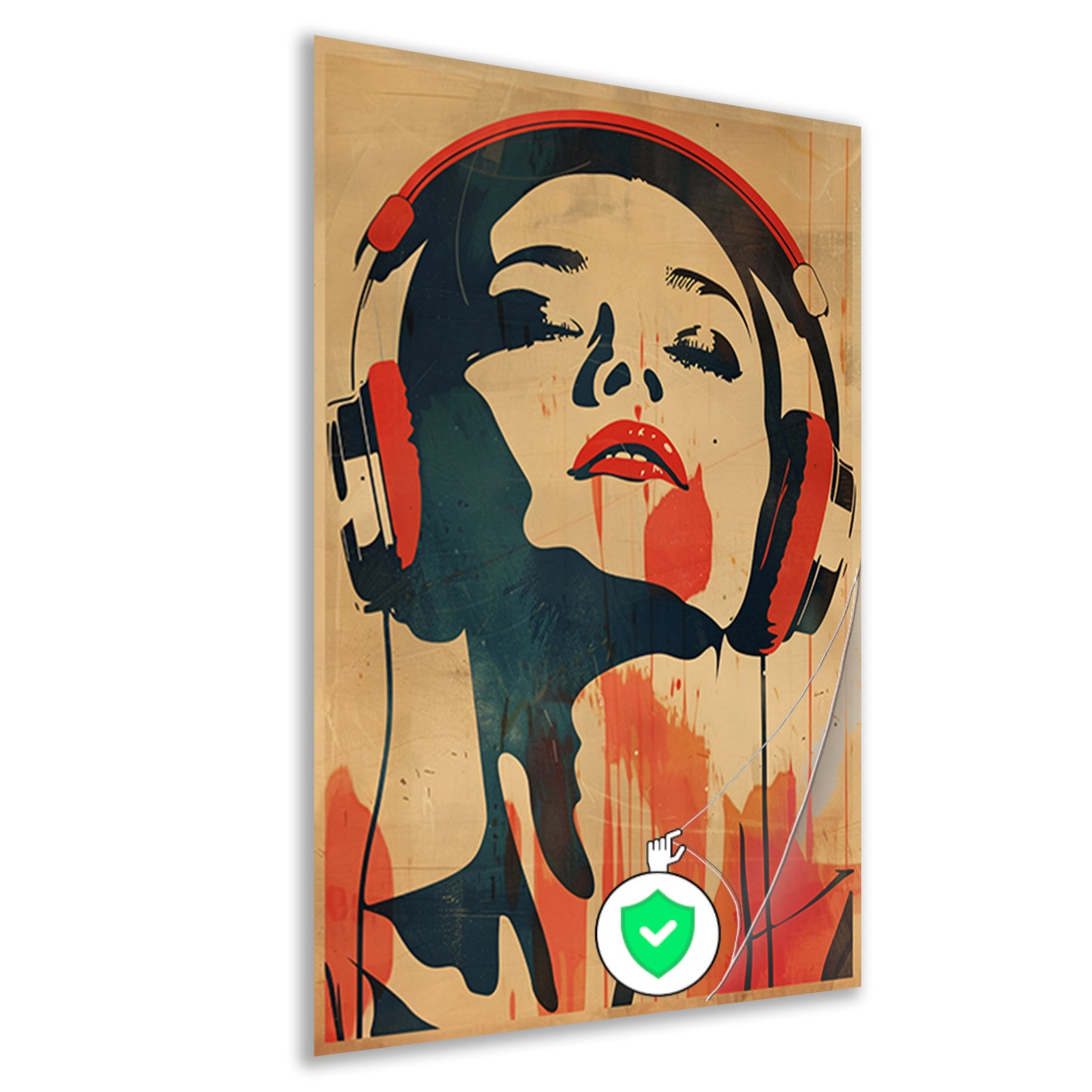 Vrouw met koptelefoon in vintage stijl poster