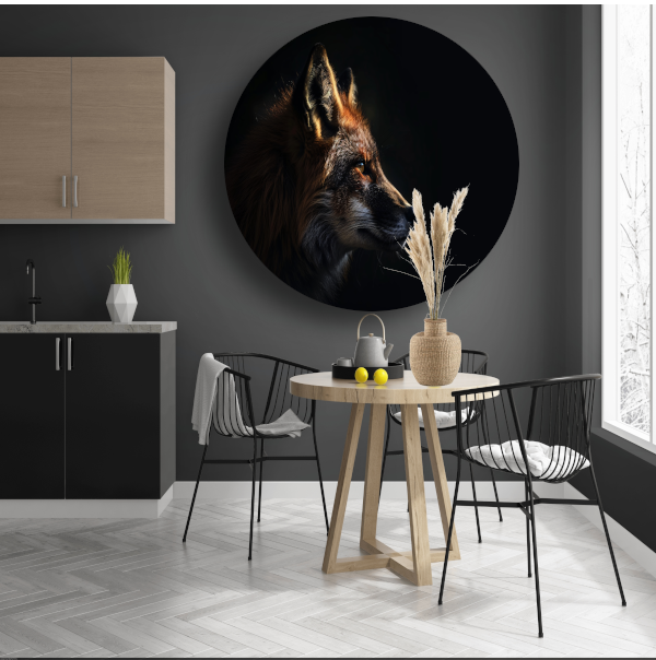 Scherp contrast van vos in avondschemer aluminium muurcirkel