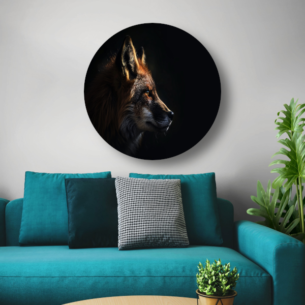 Scherp contrast van vos in avondschemer aluminium muurcirkel