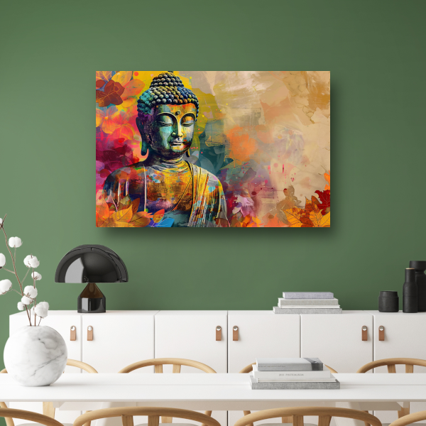 Boeddha omgeven door levendige herfsttinten canvas
