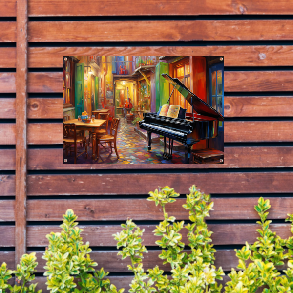 Piano en stoel in minimalistische stijl tuinposter
