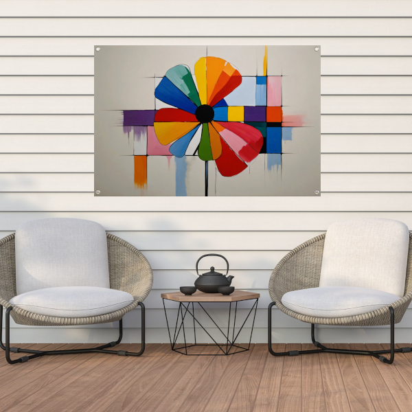 Abstracte Bloem in Mondriaan Stijl tuinposter