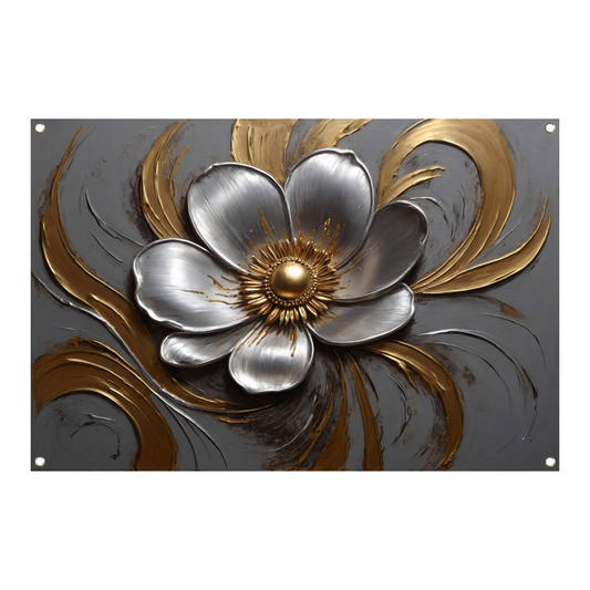 Gouden en Zilveren Bloem in Relief tuinposter