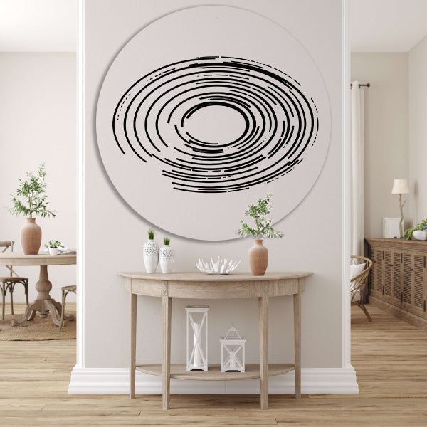 Abstracte zwart-witte cirkels in contrast aluminium muurcirkel