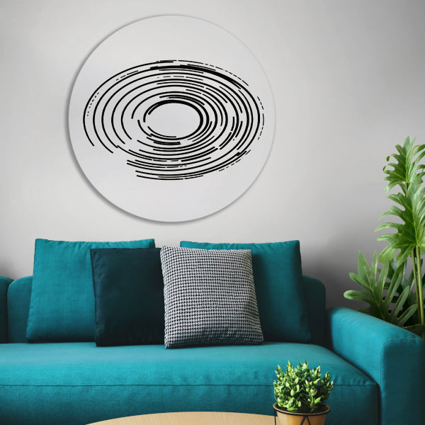 Abstracte zwart-witte cirkels in contrast aluminium muurcirkel