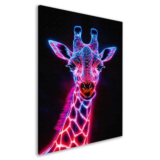 Futuristische giraffe in neonkleuren kunstwerk canvas