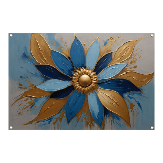 Abstracte Gouden Bloesem op Blauw tuinposter