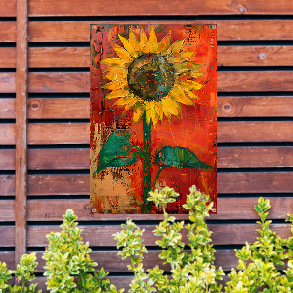 Abstracte zonnebloem schilderij met levendige kleuren tuinposter