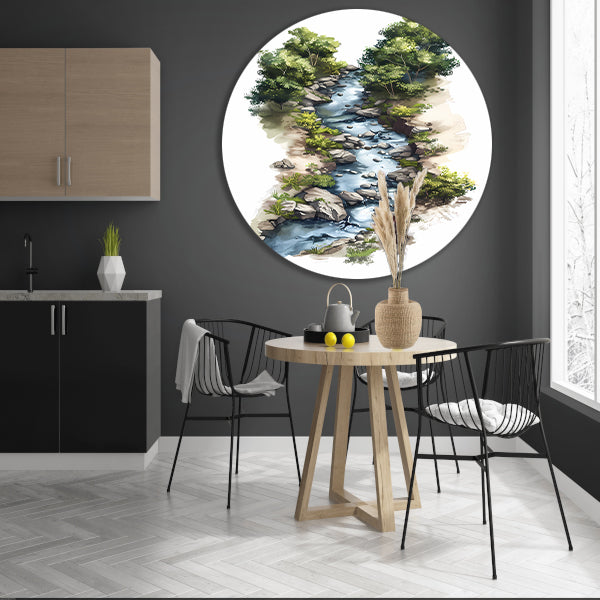 Digitale Rivierlandschap Kunst aluminium muurcirkel