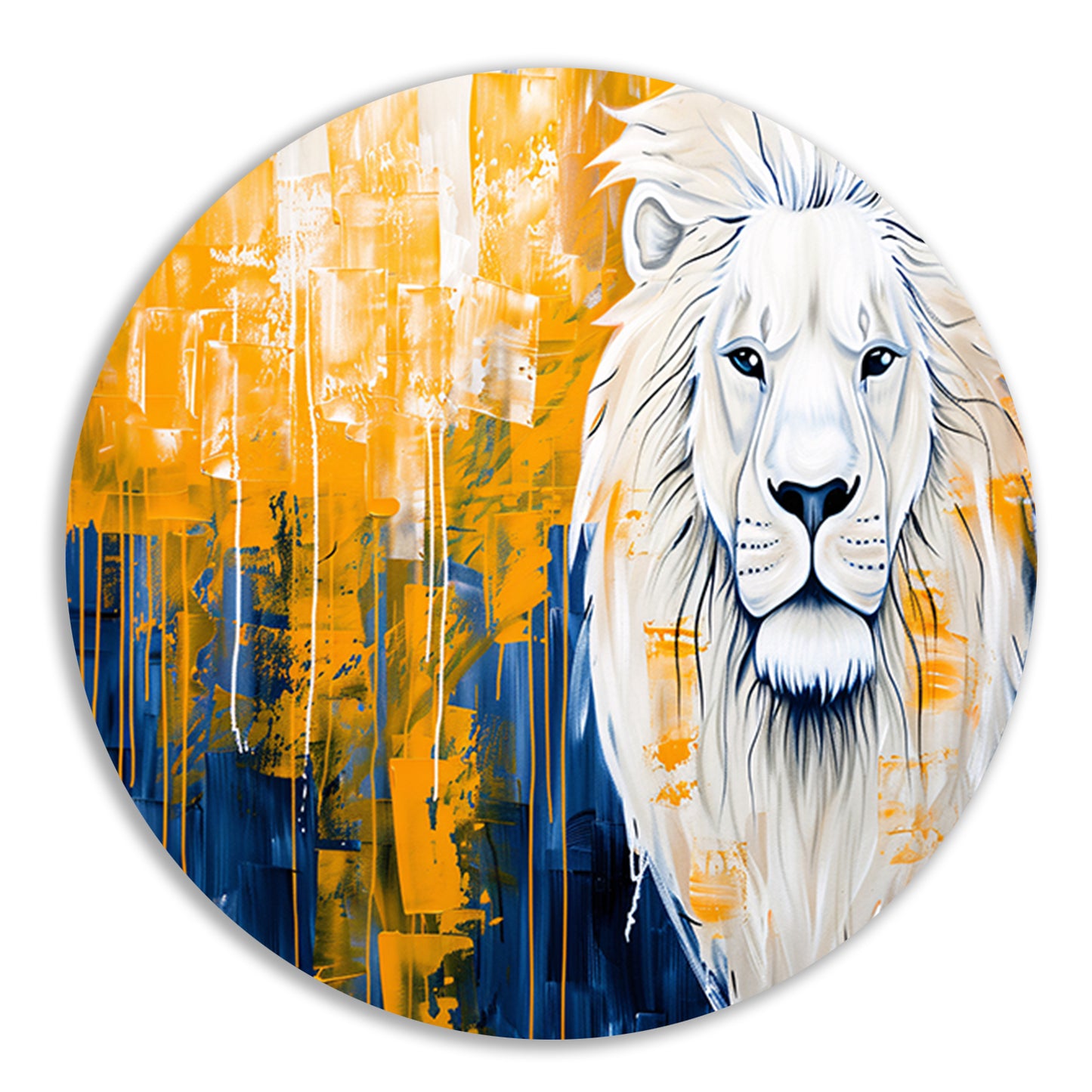 Realistische leeuw met abstracte kleurenachtergrond aluminium muurcirkel