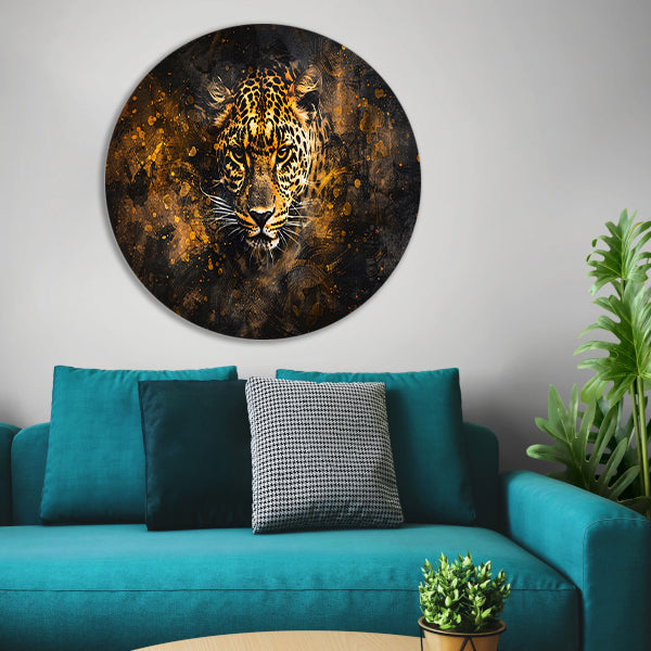 Dynamisch abstract luipaard portret in kleuren forex muurcirkel