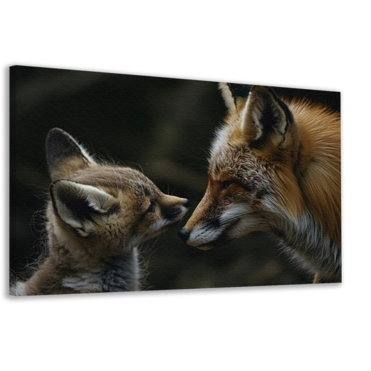 Intiem moment tussen vos en babyvos canvas