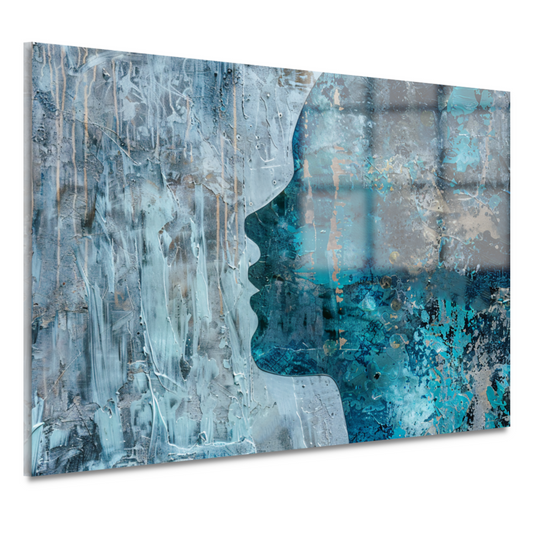 Abstract Gezicht in Blauw, Zwart en Grijs acrylglas