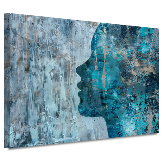 Abstract Gezicht in Blauw, Zwart en Grijs canvas