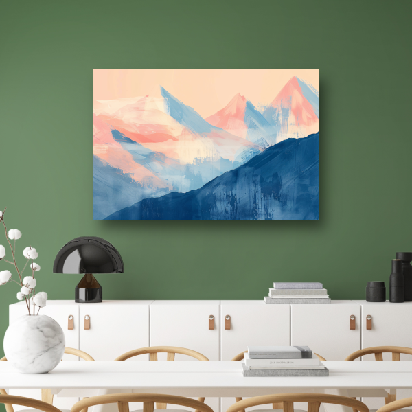 Abstracte pasteltinten van berglandschappen in zonlicht poster