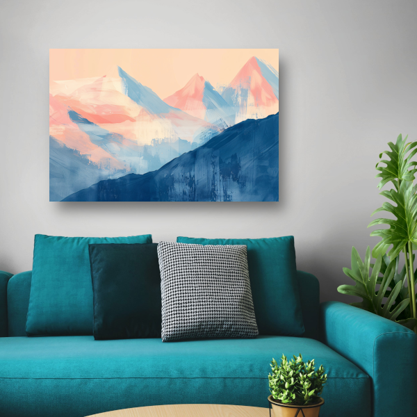 Abstracte pasteltinten van berglandschappen in zonlicht poster