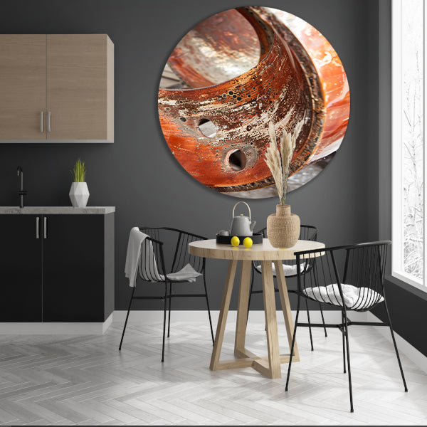 Abstract Schilderij van Gecorrodeerd Koper aluminium muurcirkel