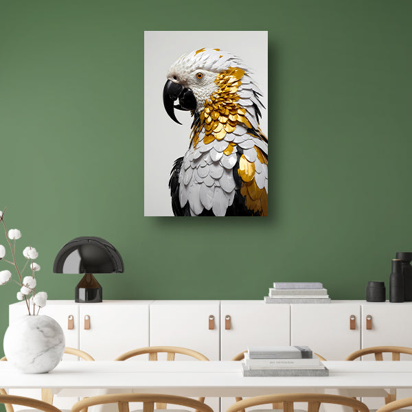Gouden Glans Papegaai Kunstwerk canvas met baklijst
