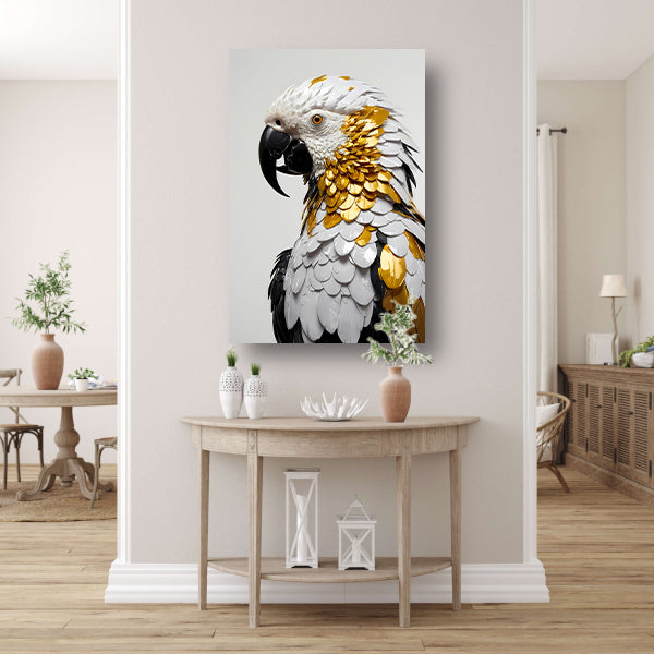 Gouden Glans Papegaai Kunstwerk canvas met baklijst