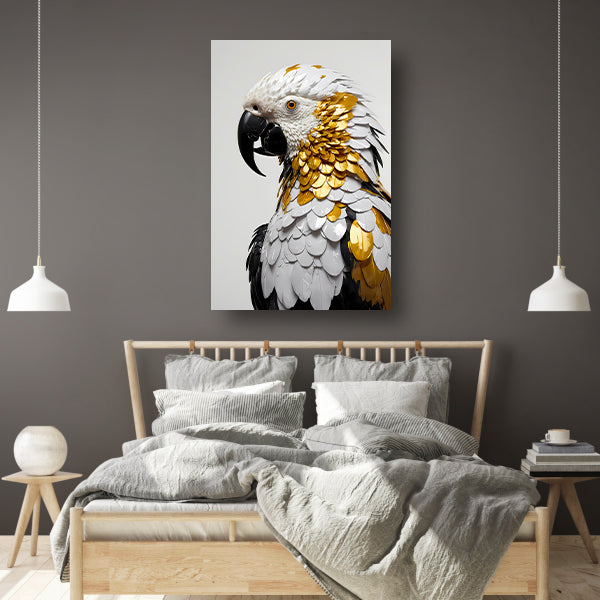 Gouden Glans Papegaai Kunstwerk canvas met baklijst