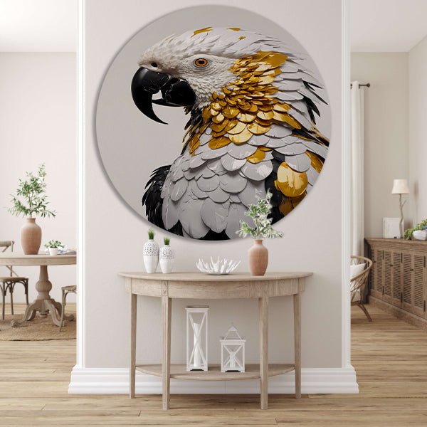 Gouden Glans Papegaai Kunstwerk aluminium muurcirkel