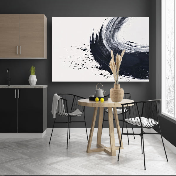 Zwarte Borstelstreek met Spetters op Wit acrylglas