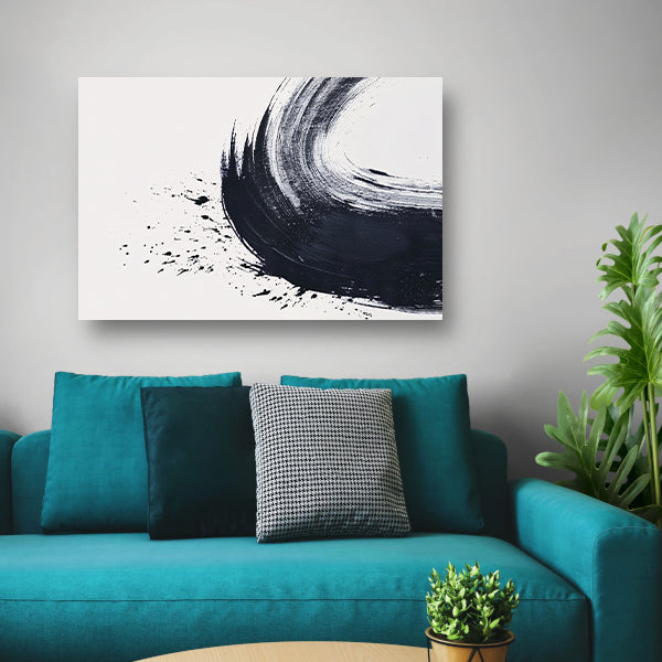 Zwarte Borstelstreek met Spetters op Wit acrylglas