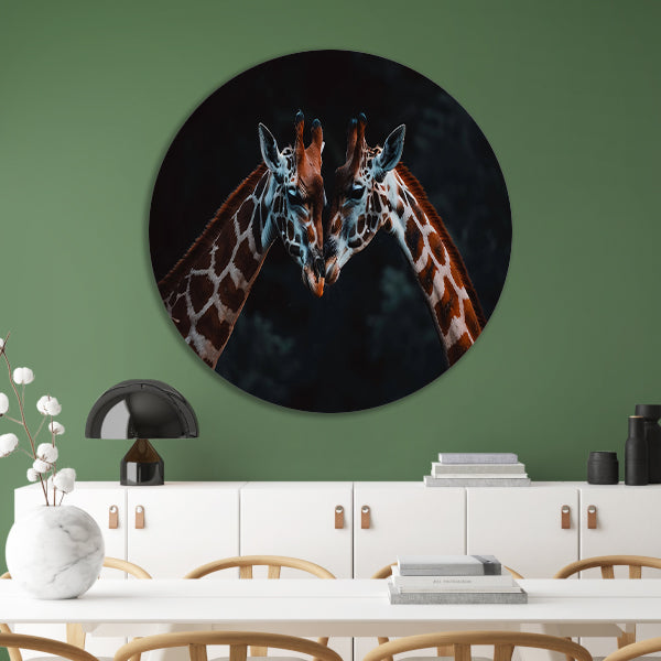 Twee giraffen in een intiem moment forex muurcirkel