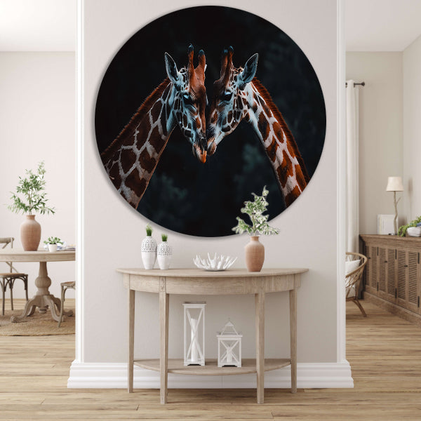 Twee giraffen in een intiem moment forex muurcirkel