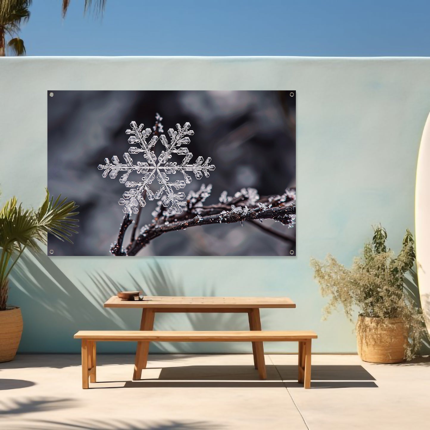 Macro opname van een enkele sneeuwvlok tuinposter